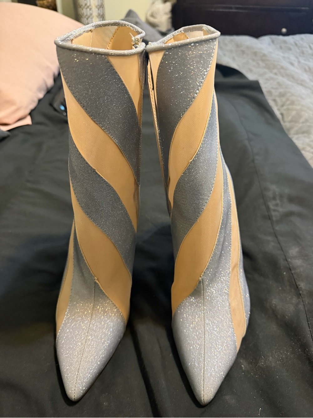Betsey Johnson Silver Glitter and Tan Striped Ankle Boots - Picture 2 of 4